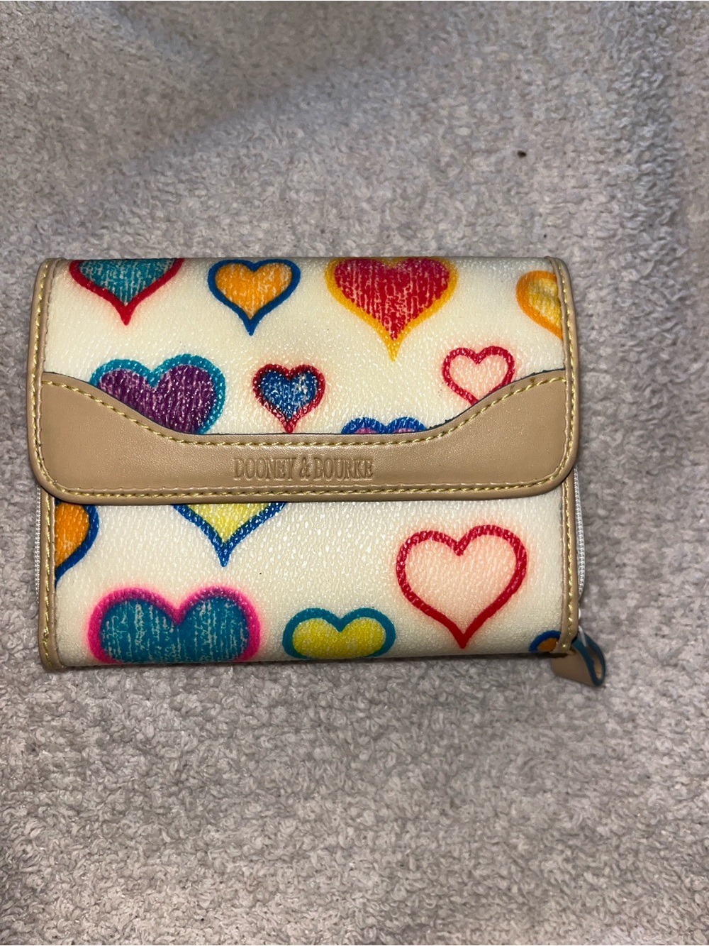 Dooney & Bourke Cream Wallet with Multicolor Heart Print